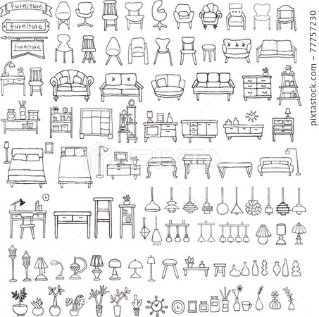 Handwritten set of interior furniture 77757230