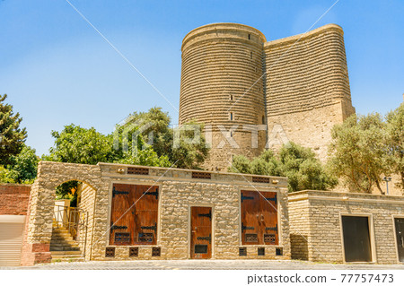 stone buildings with medieval Maiden tower, old town, Baku, Azerbaijan stone buildings with medieval Maiden tower, old town, Baku, Azerbaijan 77757473