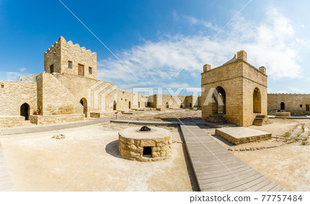 Inner yard of ancient stone temple of Atashgah, Zoroastrian place of fire worship, Baku, Azerbaijan 77757484