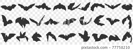 Flying bat with wings doodle set 77758210