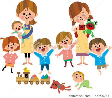 Nursery teachers and children 77758264