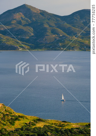 Yacht in Aegean sea near Milos island. Milos island, Greece 77758285