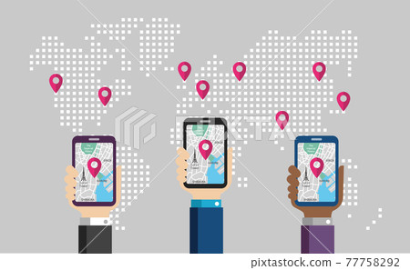 Map App / World Map and Map Pin Banner Illustration (Sightseeing / Travel / Map / Technology) Map App / World Map and Map Pin Banner Illustration (Sightseeing / Travel / Map / Technology) 77758292