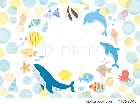 Illustration frame background material of sea creatures and seashells 77758303
