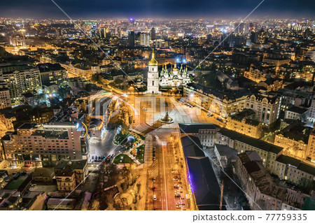 Aerial night view night Kyiv Aerial night view night Kyiv 77759335