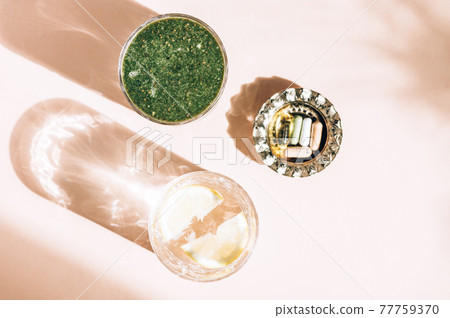 Green Smoothie, Lemon Water and Vitamins Green Smoothie, Lemon Water and Vitamins 77759370