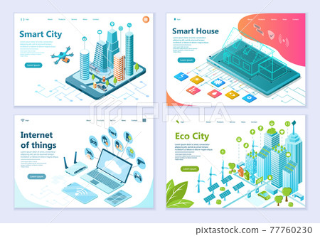 Set of Smart and Eco City concepts, 3D isometric vector illustration Set of Smart and Eco City concepts, 3D isometric vector illustration 77760230