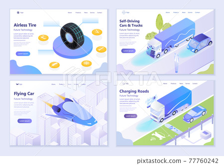 Set of Automobiles and Cars Future Technologies concepts, 3d isometric vector illustration 77760242