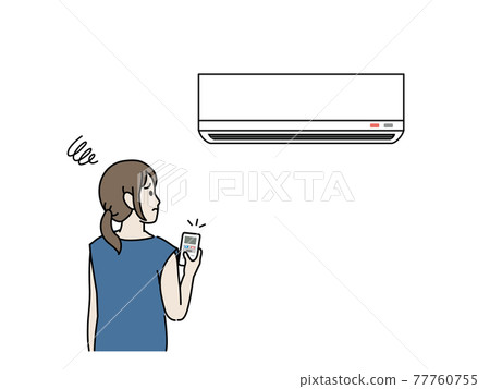 Illustration material of a woman who is in trouble because the cooler air conditioner breaks down Illustration material of a woman who is in trouble because the cooler air conditioner breaks down 77760755