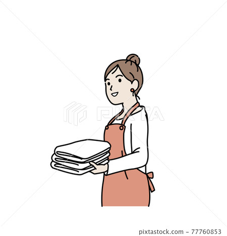Folding laundry, taking in housewife, female illustration material 77760853