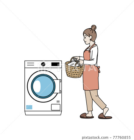 Laundry, housewife, female housework, drum-type washing machine, illustration material 77760855
