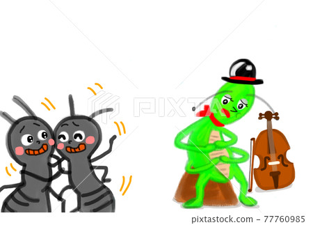 一隻螞蟻和一隻飢餓的蚱蜢說八卦的插圖。 77760985