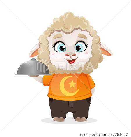 Eid al-Adha Mubarak. Funny cartoon character ram 77761007