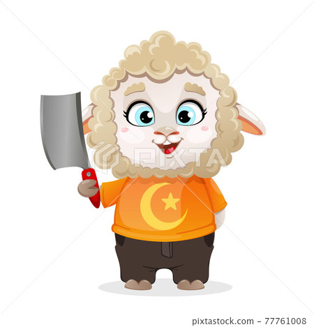 Eid al-Adha Mubarak. Funny cartoon character ram 77761008