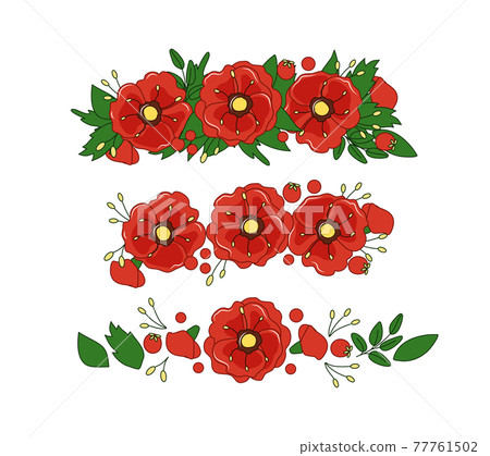 A diadem of poppies and leaves. Floral vector wreath. Decoration. Objects are isolated. A diadem of poppies and leaves. Floral vector wreath. Decoration. Objects are isolated. 77761502
