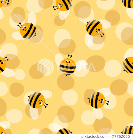 Seamless pattern with bees on color background. Small wasp. Vector illustration. Adorable cartoon character. Template design for invitation, cards, textile, fabric. Doodle style Seamless pattern with bees on color background. Small wasp. Vector illustration. Adorable cartoon character. Template design for invitation, cards, textile, fabric. Doodle style 77762090
