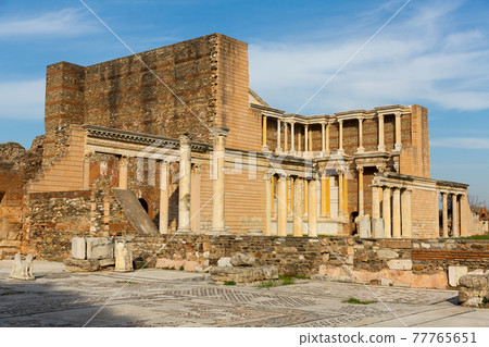 Ruins of Marble court in bath gymnasium complex in Sardis, Turkey 77765651