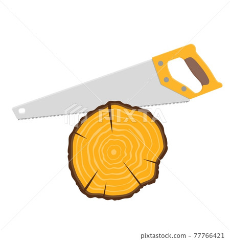 hand saw and tree stump 77766421