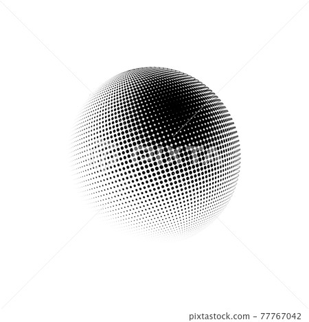 Halftone sphere dotted vector illustration. Circle halftone patterns dots logo. Globe vector illustration. 77767042