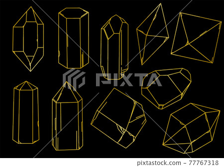 Gold line drawing set vector material of minerals on black background Gold line drawing set vector material of minerals on black background 77767318