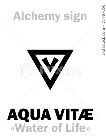 Alchemy Alphabet: AQUA VITAE (Aqua vitae "water of Life", Ignis aqua "fire water", Spiritus vini "spirit of wine"), Ardent spirits, eau-de-vie, okowita, vodka. Aqueous solution of Ethanol=[C2H5OH+H2O] 77767650