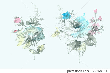  色彩豐富的花卉素材組合和設計元素 77768131