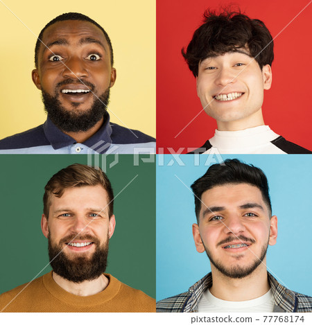 Portrait of group of people on multicolored background, collage, artwork Portrait of group of people on multicolored background, collage, artwork 77768174