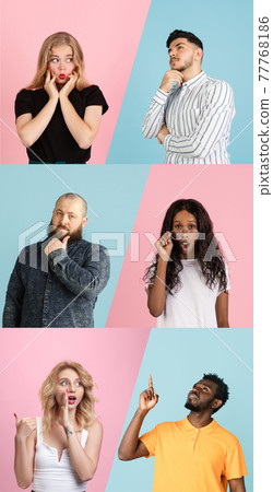 Portrait of group of people on multicolored background, collage, artwork Portrait of group of people on multicolored background, collage, artwork 77768186