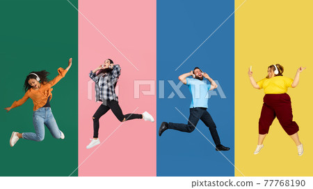 Portrait of group of people on multicolored background, collage, artwork 77768190