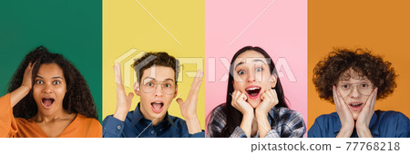 Portrait of group of people on multicolored background, collage, artwork 77768218