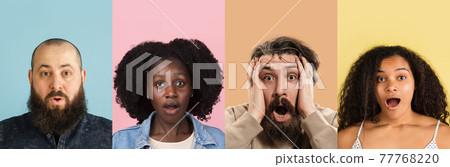 Portrait of group of people on multicolored background, collage, artwork Portrait of group of people on multicolored background, collage, artwork 77768220