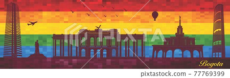 Bogota on LGBT flag background Bogota on LGBT flag background 77769399