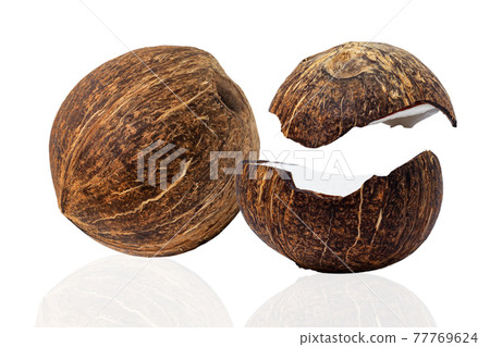 Ripe Coconut and half cut Isolated on a white background Ripe Coconut and half cut Isolated on a white background 77769624