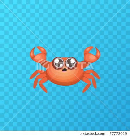 Cartoon red crab character with claws isolated on transparent grid backgound. Water animal sign. Seafood icon or logo Cartoon red crab character with claws isolated on transparent grid backgound. Water animal sign. Seafood icon or logo 77772029