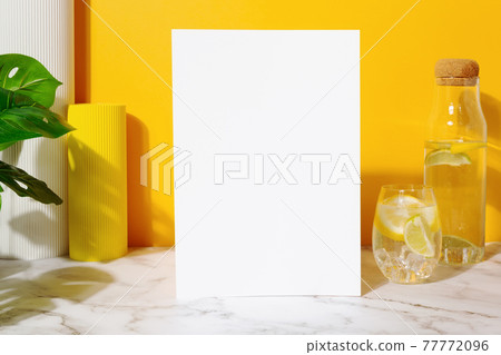 Mockup restaurant menu, summer drinks, plant shadow, orange background Mockup restaurant menu, summer drinks, plant shadow, orange background 77772096