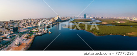 Ras al Khaimah emirate in the north UAE aerial skyline cityscape landmark view 77773256