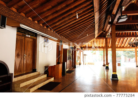 JOGJAKARTA, INDONESIA -JUNE 12, 2014: Interior of old Masjid Besar Mataram Kotagede, Jogjakarta Indonesia. According to history, the mosque was built in 1575.  77773284