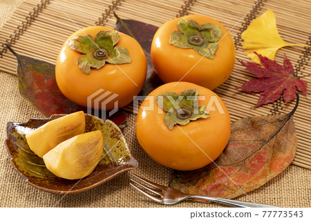 紅葉上排列的柿子 紅葉上排列的柿子 77773543