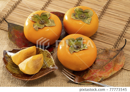 紅葉上排列的柿子 77773545