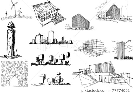 many hand drawn architectectural sketches of a modern abstract architecture and detached houses and urban ideas many hand drawn architectectural sketches of a modern abstract architecture and detached houses and urban ideas 77774091