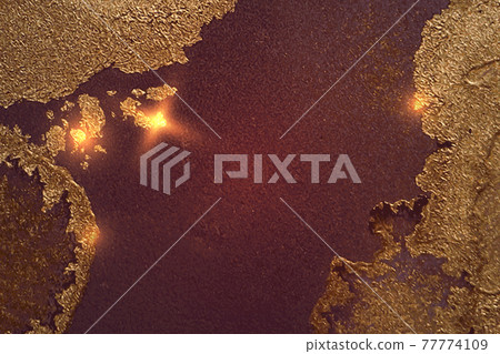 Dark gold and maroon abstract marble background with sparkles 77774109