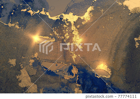 Gold and blue abstract marble background with sparkles Gold and blue abstract marble background with sparkles 77774111