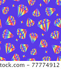 Diamonds with rainbow gradient. Bright Surface Design. Modern abstract seamless pattern. Vector shapes isolated on blue background texture banner 77774912