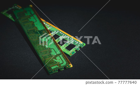 [Industry] Green semiconductor electronic circuit black background 77777640