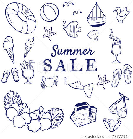 Summer sale summer illustration set monochrome 77777943