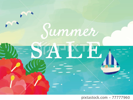 Summer sale Habiscus and sea watercolor touch Summer sale Habiscus and sea watercolor touch 77777960