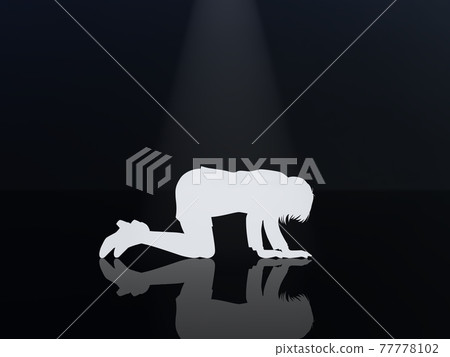 穿著西裝的擔心的年輕人，女人的剪影，聚光燈，在 CG 插圖旁邊 77778102