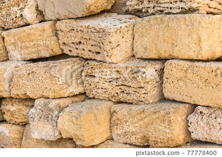 Heap of shell bricks blocks sand material texture background Heap of shell bricks blocks sand material texture background 77778400