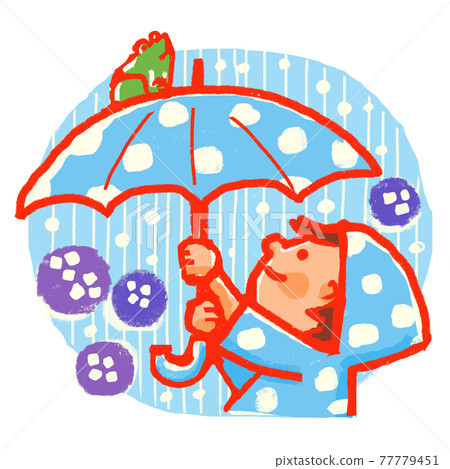 Child lifting an umbrella with a frog on it 77779451
