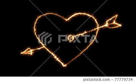 3D rendering glow effects of the contour of a heart pierced by an arrow of cupid on a black background. Neon design elements 3D rendering glow effects of the contour of a heart pierced by an arrow of cupid on a black background. Neon design elements 77779734